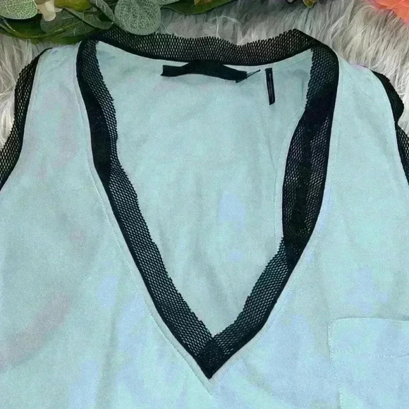 L.A.M.B by Gwen Stefani Blue Racerback Fishnet Accent Top, PS - Picture 3 of 7